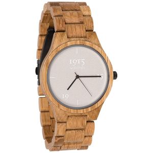 1915 watches™ | 1915 watch men fine cotton white - ø 46 mm | Houten horloge | Eikenhout / Katoen