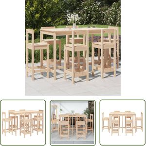 The Living Store 7-delige Barset massief grenenhout - Barset - Tuinset - Buitenkamer - Bartafel - Barstoelen