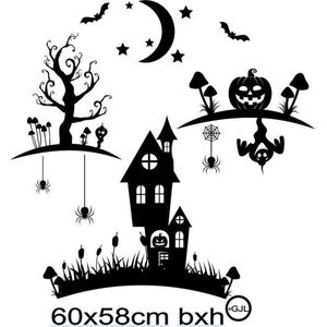 Raamsticker Halloween Sticker Feest Figuren - Statische - Herbruikbare Raamfolie -Spookhuis  -Vleermuis Pompoen 60x58cm bxh