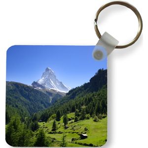 Sleutelhanger - Uitdeelcadeautjes - Zwitserse Alpen in Matterhorn met groene bomen - Plastic