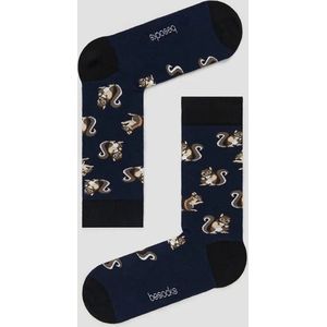 Grappige Sokken Marineblauw met Eekhoorntjes in Bio katoen maat 41-46 - Eekhoorns - Zacht - Trendy geschenk - Trendy Cadeau - Verjaardag - Geschenk - Kerst