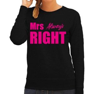 Mrs always right boss sweater / trui zwart met roze letters voor dames - vrijgezellenfeest - bruiloft / huwelijk  fun tekst truien / grappige sweaters voor koppels L