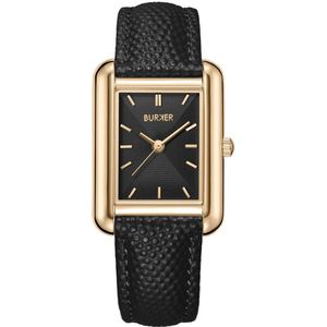 BURKER Olivia Horloge Dames - Vierkant - Goud Zwart / Zwart - Leren Band - 29mm