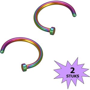 Fako Bijoux® - Neuspiercing - Open Ring - 8mm - Multicolour - 2 Stuks