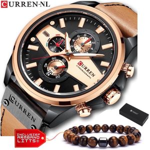 Curren - Horloge Heren - Cadeau voor Man - Horloges voor Mannen - 49 mm - Oranje Rosé