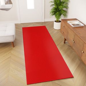 Tapiso Mono Loper Kleed Rood Effen Gang Laagppolig Vloerkleed Maat- 100x150