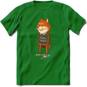 Casual vos T-Shirt Grappig | Dieren honden Kleding Kado Heren / Dames | Animal Skateboard Cadeau shirt - Donker Groen - S