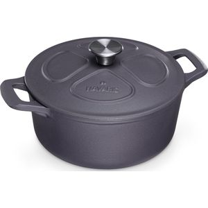 Navaris gietijzeren braadpan met deksel - Dutch oven - Geëmailleerde pan - Pot geschikt voor inductie gas en keramisch koken - Mat paars