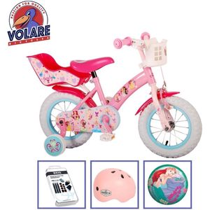 Volare Kinderfiets Disney Princess - 12 inch - Roze - Met fietshelm + accessoires