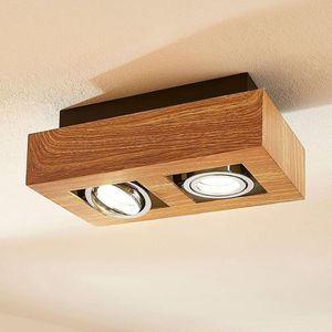 Arcchio - plafondlamp - 2 lichts - metaal, aluminium - H: 8.5 cm - GU10 - licht hout