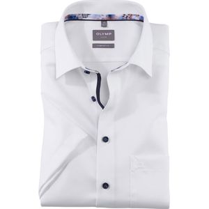 OLYMP Luxor comfort fit overhemd - korte mouw - structuur - wit - Strijkvrij - Boordmaat: 40