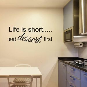 Muurtekst Life Is Short Eat Dessert First - Rood - 120 x 45 cm - taal - engelse teksten keuken alle