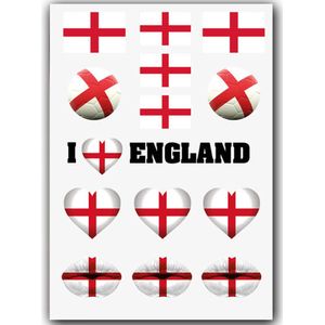 Temporary Tattoo Engeland / England (A5 formaat) [Neptattoo - Tijdelijke tatoeage smink schmink versiering - Nep Fake Tattoos - Water overdraagbare festival sticker Glitter - Volwassenen Kinderen Jongen Meisje WK, World Cup, Voetbal