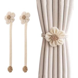2 stuks - Gordijnklemmen - 40 cm - Gordijngespen - Gevlochten gordijnbanden - Magnetische gordijnbanden met gespen - voor binnenhuisdecoratie - linnen gevlochten - magnetische gordijnbanden met koord - woonaccessoires - wit