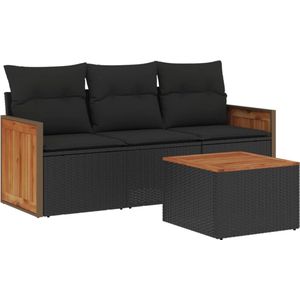 vidaXL 4-delige Loungeset Poly Rattan Zwart