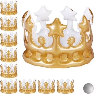 Relaxdays 10x opblaasbare kroon - koningsdag - koningskroon - kroon carnaval - goud