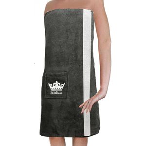 JEMIDI Sauna Kilt Dames Klittenbandsluiting M-XXL Katoenen Badstof Sarong 100% Katoen Sauna Sarong Sauna Handdoek Antraciet/Wit Vrouwen - Wit