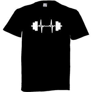 Grappig T-shirt - sport - hartslag gewichten - heartbeat - gewichtheffen - fitness - krachttraining - maat L