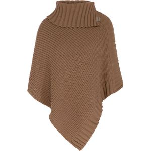 Knit Factory Nicky Gebreide Poncho - Met sjaal kraag - Dames Poncho - Gebreide mantel - Bruine winter poncho - Nude - One Size