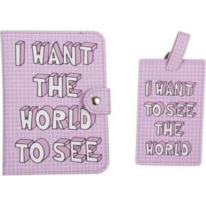 paspoort hoesje I Want to see the World met bagagelabel