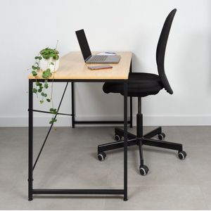 Industrieel bureau – Stalen frame met houten bureaublad – Stevige laptoptafel – 120x60x72 cm - Zwart/Naturel