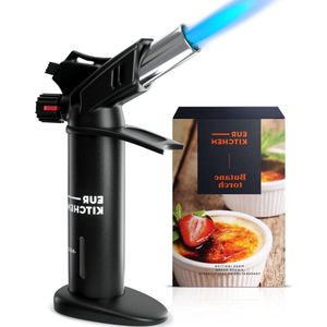 Culinaire kookbutaanbrander navulbaar perfect sear steak - crème brûlee zaklamp met vingerbescherming en gasgauge - zwart - keukengerei - kookaccessoire