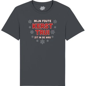 Mijn Foute Kersttrui Zit In De Was - Groen / Rood - kerstcadeau - Dames / Heren / Unisex Kerst Kleding - Grappige Feestdagen Kleren - Unisex T-Shirt - Mouse Grijs - Maat 3XL