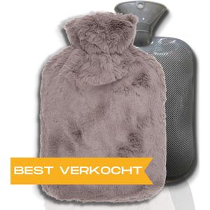 DeSire Kruik - Warmwaterkruik - Kruik Met Hoes - Warm Waterkruik - Fluffy Hoes -  Kruiken - Kruikenzak  - Kruikzak - Pluche Kruik - Grijs - Rugpijn - Menstruatiekramp - Buikpijn - Pijn - Kramp - 2 Liter - Tot 6 Uur Lang Warm