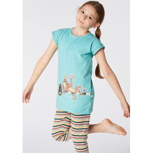 Woody pyjama meisjes - mandril - groen - 221-1-POS-S/717 - maat 152