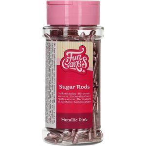 FunCakes Suikerstaafjes - Eetbare Taartdecoratie - Metallic Sugar Rods XL - Roze - 70g