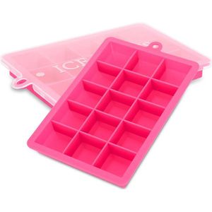 Intirilife 2x ijsblokjesvormpjes in PINK - Set van 2 met elk 15 vakjes Siliconen ijsblokjesvormpjes met deksel - Flexibele ijsblokjesvorm Afsluitbaar voor ijs, babyvoeding en meer