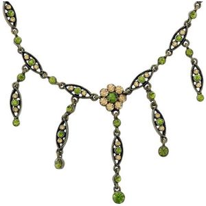 Behave Ketting antiek goud kleur met bloem hanger en bruine en groene zirkonia steentjes