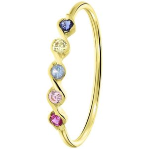 Lucardi Dames Ring 5 multicolor zirkonia's - Ring - Cadeau - 14 Karaat Goud - Geelgoud