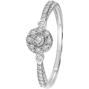 Lucardi Dames 14K witgouden entourage ring met 23 diamanten (0,10ct) - Ring - 14 Karaat Goud - Witgoud - 17.5 / 55 mm
