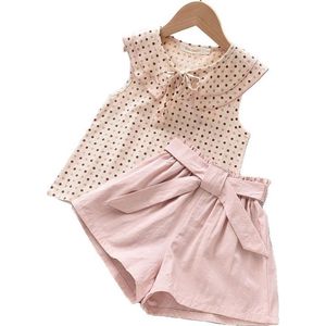 Korte broek meisjes met stipjes top – Shorts meisje roze met top –  [Leeftijd ca. 5 – 6 jaar] - set van 2