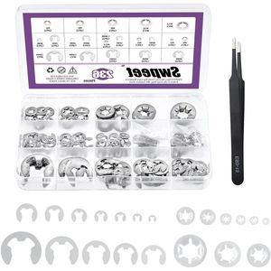 304 roestvrij stalen E-clip en binnentand borgringen assortiment kit - 236 stuks met pincet