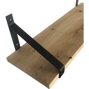 GoudmetHout Massief Eiken Wandplank - 100x30 cm - Industriële Plankdragers  - Staal - Mat Blank