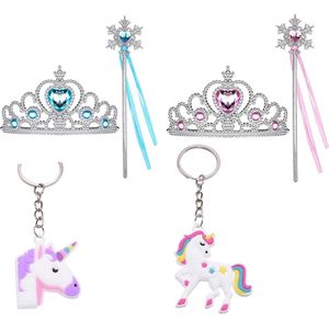 Het Betere Merk - Prinsessen Speelgoed Meisje - Prinses accessoireset - 2 x Kroon (Tiara) - 2 x Toverstaf - Unicorn Hanger - Voor bij je Verkleedkleding - Roze - Paars