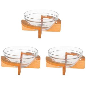 Joy Kitchen houten saladeschaal met glazen schaaltjes | serveer kom | serveerschaal met vakjes | houten etagere | glazenschaal set van 3 | hapjesschaal | borrelplank decoratie | bruin