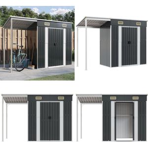 vidaXL Tuinschuur met verlengd dak 277x110,5x181 cm staal antraciet - Tuinschuur - Tuinschuren - Gereedschapsschuur - Brandhoutschuur