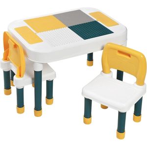 RapidGoods - Kinder speeltafel - Activiteiten tafel - Kindertafel en stoeltjes - Dubbelzijdig dienblad bouwsteen - Opbergvakken - Multi activiteit - Met 2 stoelen