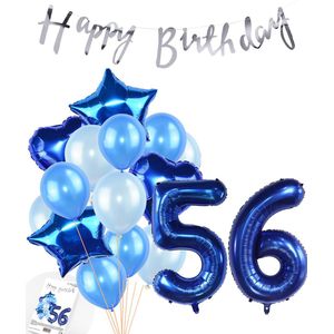 Snoes Ballonnen 56 Jaar Feestpakket – Versiering – Verjaardag Set Mason Blauw Cijferballon 56 Jaar - Heliumballon