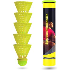 5-delige speedbadminton shuttles snel geel badmintonballen voor training en wedstrijden badminton - veerbal / ballen shuttle voor binnen en buiten