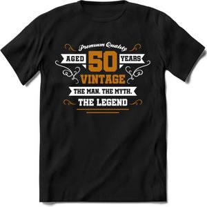 50 Jaar Legend T-Shirt | Goud - Wit | Grappig Verjaardag en Feest Cadeau Shirt | Dames - Heren - Unisex | Tshirt Kleding Kado | - Zwart - M