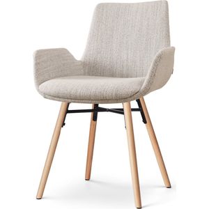 Nolon Nena-Eef Eetkamerstoel Beige Gemêleerd - Armleuningen - Stof - Houten Poten - Lage Armleuning - Design - Scandinavisch - Comfortabel