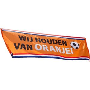 Oranje Holland thema straat vlag van 74 x 220 cm met print: wij houden van oranje - Fans supporters feestartikelen/versieringen