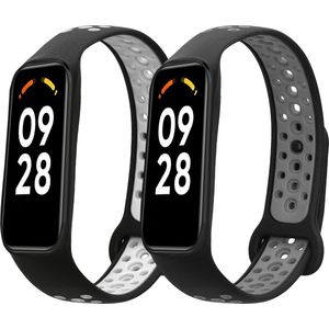 kwmobile 2x horlogebandjes geschikt voor Xiaomi Smart Band 8 Active bandje - Smartwatch bandjes van TPU - Activity tracker horloge band in zwart / wit / zwart / grijs