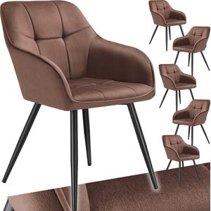 tectake - Gestoffeerde Stoel - Eetkamerstoel - Fluweellook - Bruin/Zwart - Set van 6