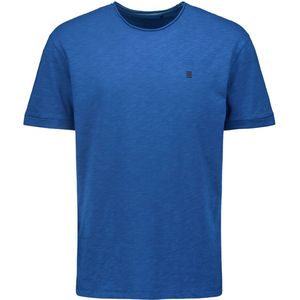 No Excess Mannen Ronde Hals T-Shirt Met Omslagmouwen En Logo-Print Kobalt