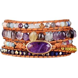 Marama - wikkelarmband Purple Eye - dames armband - Amethist - 83.5 cm - cadeautje voor haar